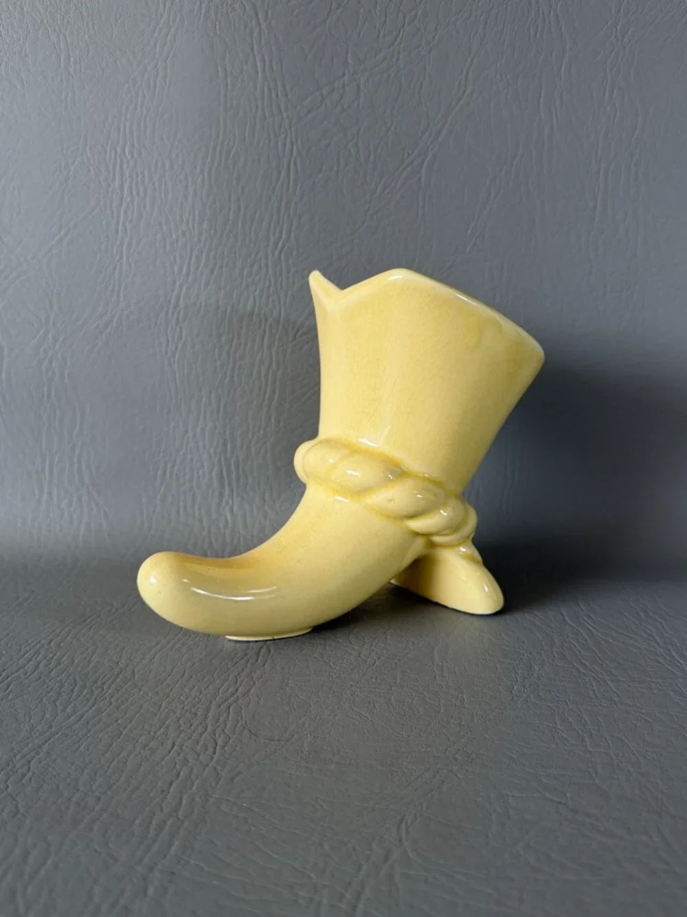 Vintage Yellow Ceramic Cowboy Boot Vase Planter Mid-Century Western Home Decor